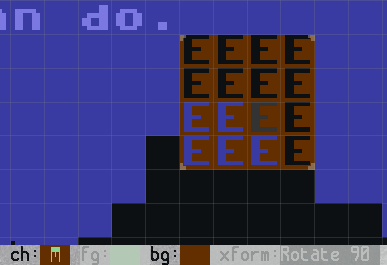 affects: char and bg color, no fg color and xform