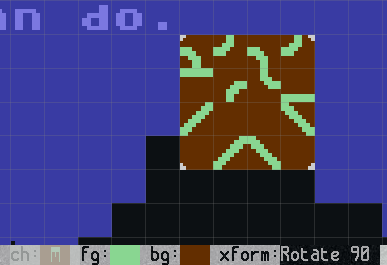 affects: fg/bg color and xform, no char